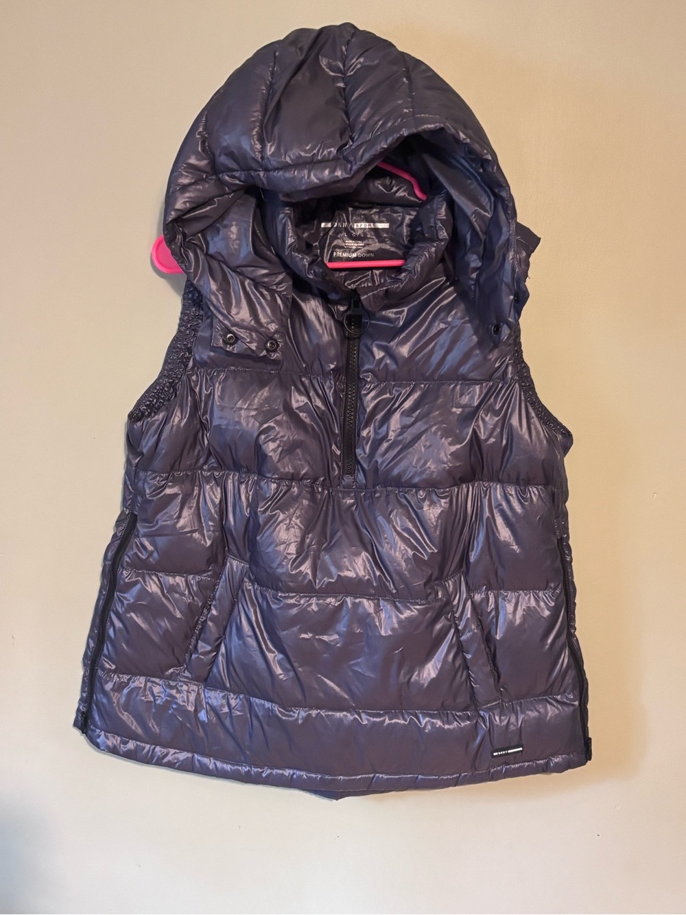 DKNY Sport Metallic Odyssey Blue Quarter-Zip Hooded Vest Women's
Size L